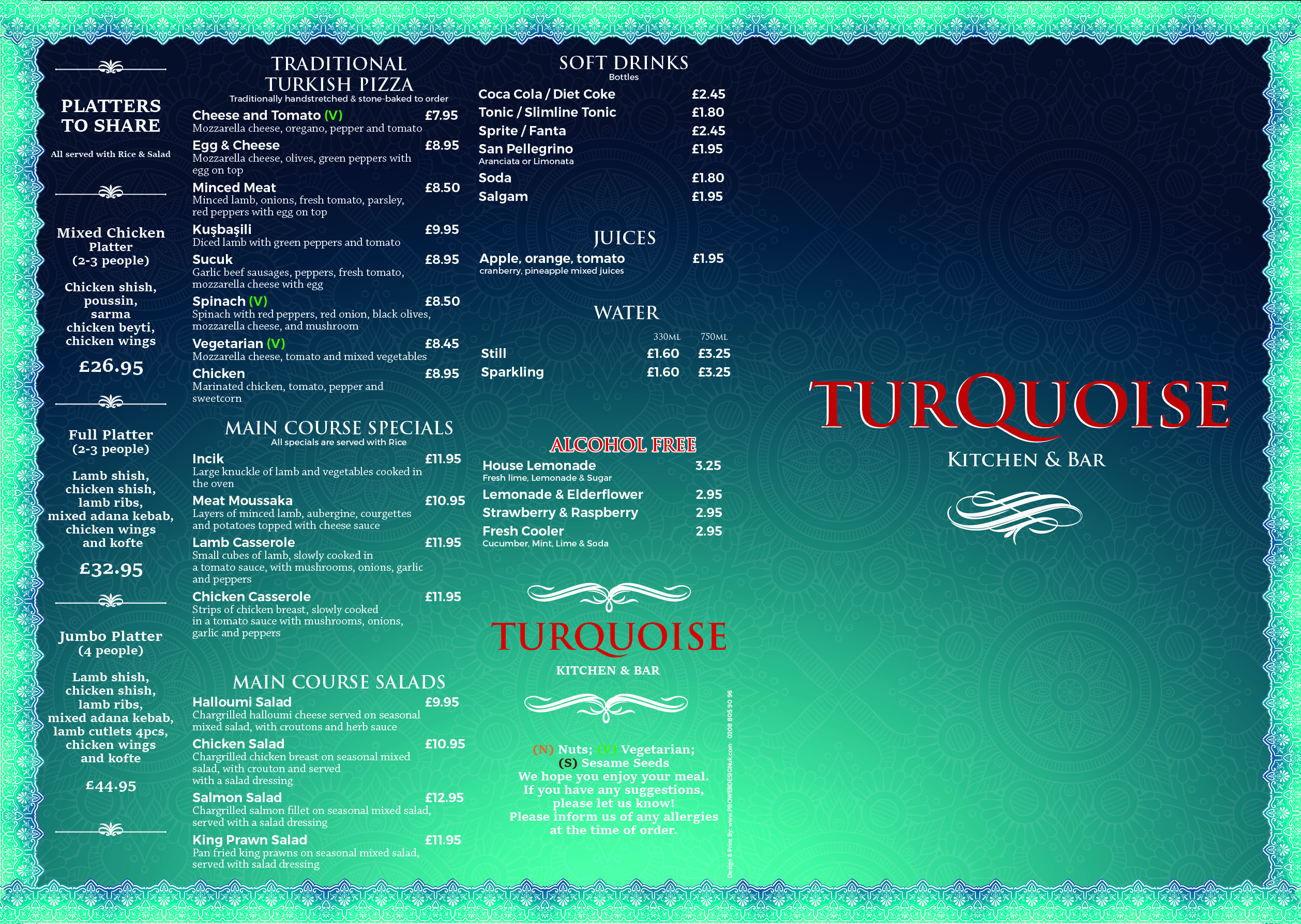 turquoise kitchen and bar menu